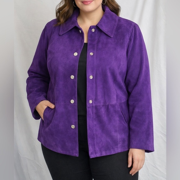 Bernardo Jackets & Blazers - Bernardo Purple Rain Suede Leather Jacket 1X Snap Front Nordstrom Plus